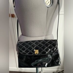 Vintage 80s Bueno Purse Shoulder Bag or Clutch Black with quilted upper